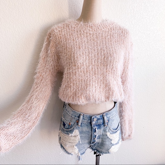 Sweaters - Fuzzy Knit Cropped Sweater